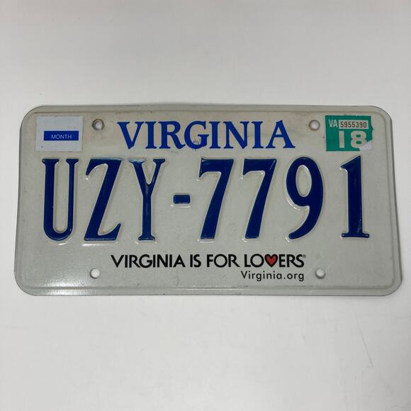 2018-19 Virginia License Plate Pair UZY-7791 ---- VIRGINIA IS FOR LOVERS - Picture 3 of 5